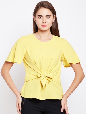 OXOLLOXO Casual Flared Sleeve Solid Women Yellow Top