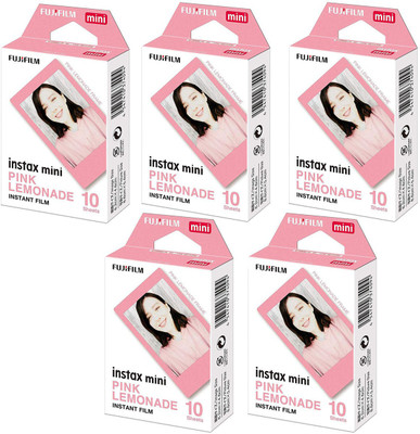 

Fujifilm 5 Fujifilm Instax Mini Pink Lemonade Instant Film Roll ( 10X1) Film Roll(Yes 800 ISO Pack of 5)