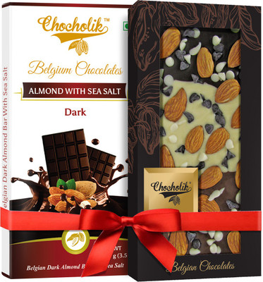 

Chocholik Gift - 54% Dark Almond Bar With Sea Salt And Almond Choco Belgium Chocolate Bar (100 gm x 2 Bars) Bars(Pack of 2, 100 g)
