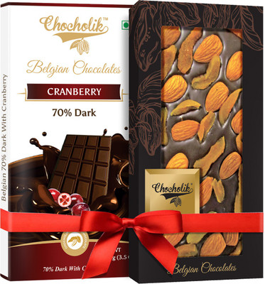 

Chocholik Gift - 70% Dark Cranberry Bar And 70% Dark Apricot, Almond Belgium Chocolate Bar (100 gm x 2 Bars) Bars(Pack of 2, 100 g)