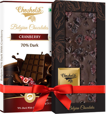 

Chocholik Gift - 70% Dark Cranberry Bar And 70% Dark Cranberry With Chocochip Belgium Chocolate Bar (100 gm x 2 Bars) Bars(Pack of 2, 100 g)