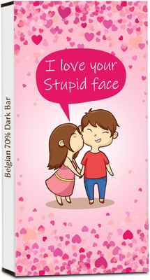 

Chocholik Valentines Day Gift - I Love Your Stupid face - 70% Dark Belgium Chocolate Bars(100 g)