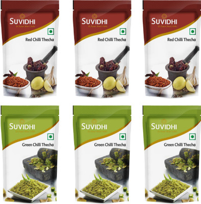 

Suvidhi 3 Red Chilli Thecha & 3 Green Thecha (Combo of 6) Chutney Paste(100 g)