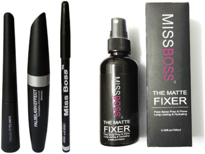

Miss Boss Eyebrow Black Pencil With Mascara & Liquid Eyeliner (Set of 3) With Long lasting Makeup Fixer Spray (Set of 2)(Set of 3)