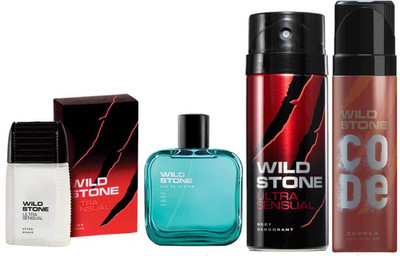 

Wild Stone Ultra Sensual Deodorant, Edge Perfume 100ML, Code Copper, Ultra Sensual Aftershave Lotion 100ML(Set of 4)