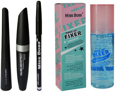 

Miss Boss Eyebrow Black Pencil With Mascara & Liquid Eyeliner (Set of 3) with Long Lasting Makeup Fixer Spray (Set of 2)(Set of 3)
