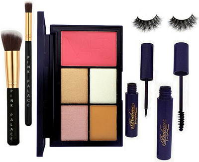

pink palace Eyelashes&Nars 4 Shades Eyeshadow &Blusher Palette,Padma Liquid,Mascara,Makeup Bursh2(Set of 6)