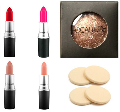 

focallure spirea collection professional combo kit ( matte lipstick , baked highlighter and beauty blender sponge puff)(Set of 9)