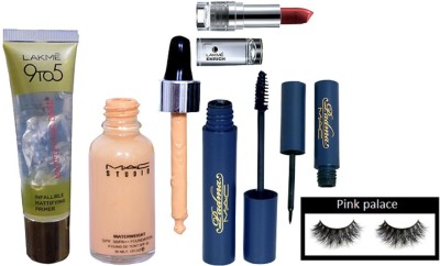 

pink palace Eyelashes, 9to5 infallible mattifying primer, enrich lipstick, studio water weighted fond de tent foundation, padma eyeliner & mascara(Set of 6)