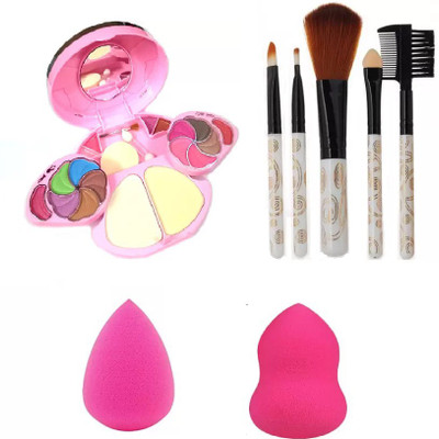 

hich 5 pcs Makeup Brush + 6170 Makeup Kit + 2pc Blender Puff Combo(Set of 4)