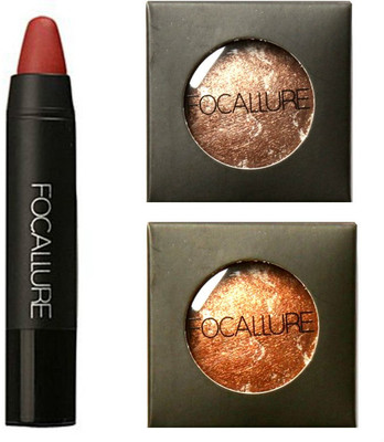 

focallure professional makeup beauty combo kit ( matte lipstick and baked highlighter eyeshadow)(Set of 3)