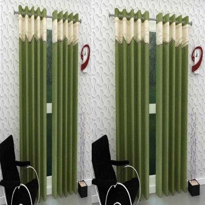 Soulful Creations 152 cm (5 ft) Polyester Room Darkening Window Curtain (Pack Of 4)(Self Design, Green)