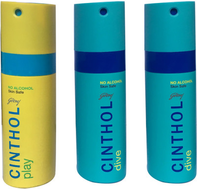 

CINTHOL 1 PLAY AND 2 DIVE (PACK OF 3) Body Spray - For Men & Women(150 ml, Pack of 3)