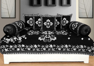 Byloom Chenille Floral Diwan Set(Black)