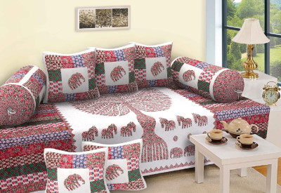 24x7 Home Store Cotton Abstract Diwan Set(Beige)