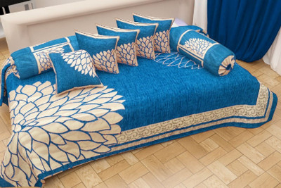 Nanki's Chenille Floral Diwan Set(Blue)