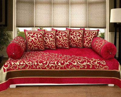 Nanki's Chenille Floral Diwan Set(Red)