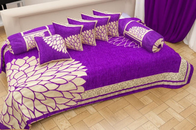 Byloom Chenille Floral Diwan Set(Purple)