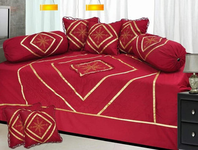 24x7 Home Store Cotton Embroidered Diwan Set(Maroon)