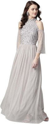 STREET9 Women Empire Waist Grey Maxi/Full Length Dress