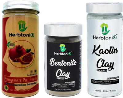 

HerbtoniQ 100% Natural Pomegranate Peel Powder 150g, Bentonite Clay Powder 200g, Kaolin Clay Powder 200g For Face Pack, Hair Pack, Acne-Spot Treatment, Hair fall Treatment(550 g)