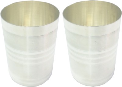 KUBER INDUSTRIES (Pack of 2) 2 Pieces Silver Plated Drinking Water Glass (Silver)-CTKTC4436 Glass Set Water/Juice Glass(150 ml, Brass, Silver)