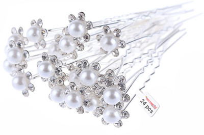 

Tied Ribbons Set of 24 U-shaped Rhinestone and Pearl Flower Silver Hair Pins for Bridal Hair Juda, any Hair Styling and Make Attractive Bun Bun Clip, Hair Pin(Silver)