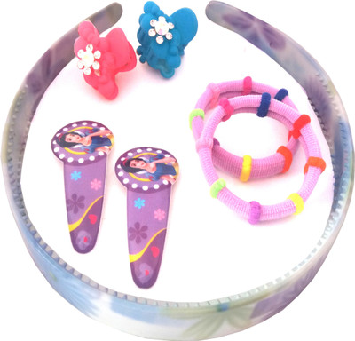 

POCKETFRIENDIES RR SET OF PRINTED HAIR BAND,TIC TAC CLIP,SMALL HAIR CLUTCHER AND RUBBER BAND Hair Accessory Set(Multicolor)