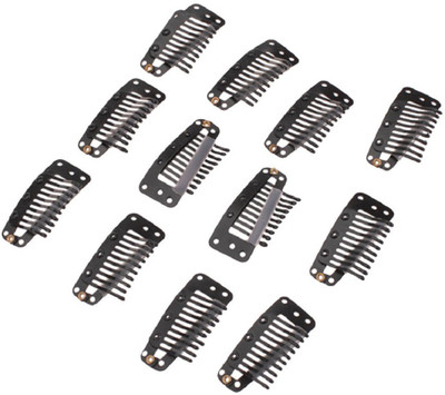 

Futurekart 12pcs 10 Teeth Steel Snap Clip for Hair Extension Weft Wigs 35mm- Black Hair Clip(Black)