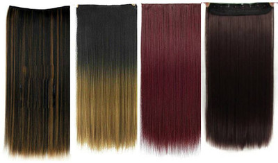

KashQueen Straight Full Head Synthetic Fibre Clip In Extensions 5 Clips Based 26Inch - For Women And Girls - Feel Like Real s - Premium Quality with 4 Colors / Hair Extension