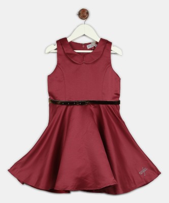 U.S. POLO ASSN. Girls Midi/Knee Length Casual Dress(Maroon, Sleeveless)