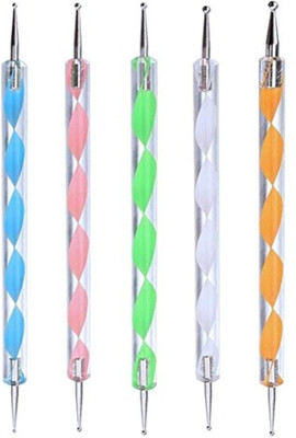 

BeautyQua 5 Pcs (2 Way) Art Dotting Marbleizing Tool Pen for Nail Decoration Stamping Styling (Multi)(Multi)