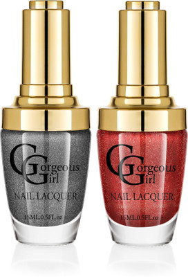 

Gorgeous Girl Glossy Nail Lacquer Chinese Red Glitter-38 & Rifle Green Glitter-39(Pack of 2)