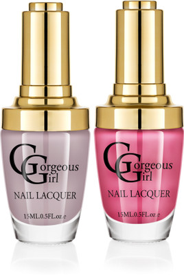 

Gorgeous Girl Glossy Nail Lacquer Flamingo Pink-07 & Light Gray-13(Pack of 2)