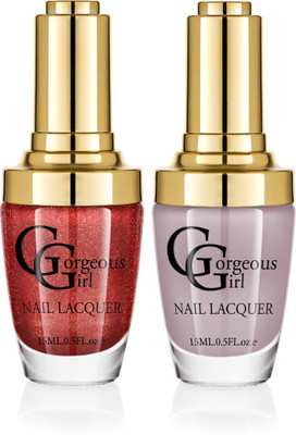 

Gorgeous Girl Glossy Nail Lacquer Light Gray-13 & Chinese Red Glitter-38(Pack of 2)