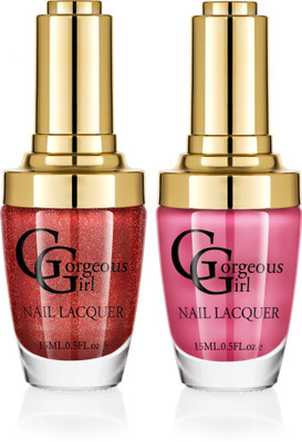 

Gorgeous Girl Glossy Nail Lacquer Flamingo Pink-07 & Chinese Red Glitter-38(Pack of 2)