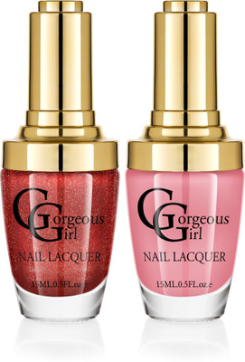 

Gorgeous Girl Glossy Nail Lacquer Brown Yellow-27 & Chinese Red Glitter-38(Pack of 2)