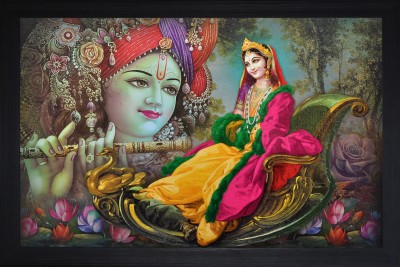 saf Radhey Krishna Textured Print with UV Canvas 14 inch x 20 inch Painting(With Frame)