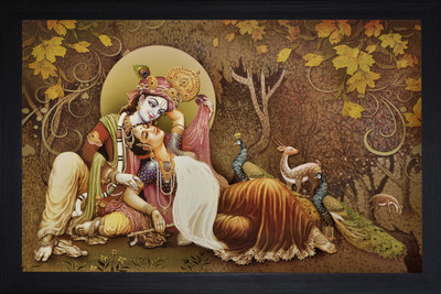 saf Radhey Krishna Textured Print with UV Canvas 14 inch x 20 inch Painting(With Frame)