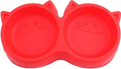 

DOUGECOUTURE Cat Face Pet Double Bowl Non-Toxic Environmentally Friendly Dog Double Bowl Red - 1 Piece Color May Vary Double Round Plastic Pet Bowl(600 ml Red)