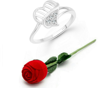 VIGHNAHARTA Valentine's Day Gift Ring with Exclusive Red Rose Box Alloy Cubic Zirconia, Crystal Rhodium Plated Ring