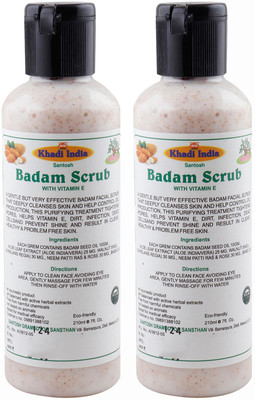 

Khadi India Santosh Badam Scrub With Vitamin-E (Pack of 2) Each of (210 ml) Scrub(420 ml)