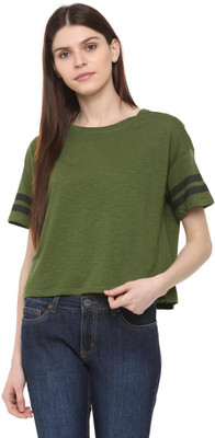 PEOPLE Casual Regular Sleeve Printed Women Green Top