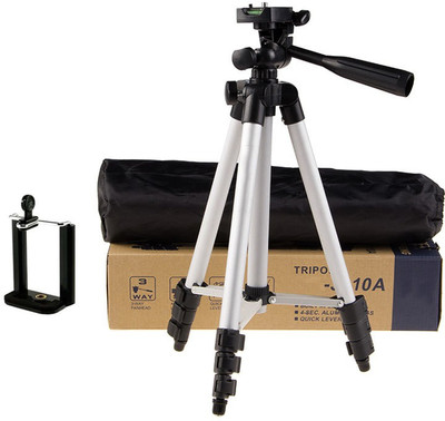 

casadomani Portable Tripod-3110 With Three-Dimensional Head & Quick Release Plate For Video Cameras and mobile holder mount for Smartphones Tripod(Silver & Black, Supports Up to 1500)