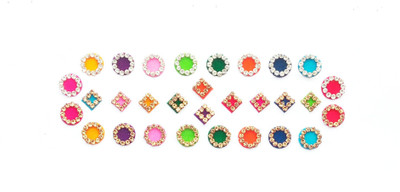 

SJ COLLECTION Multicolor Golden White Stone Square Round Shape Medium Size 30 Forehead Multicolor Bindis(Fancy Designer Bindi)