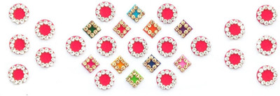 

SJ COLLECTION Round Red White Stone Square Shape Multicolor Medium Size 29 Forehead Multicolor Bindis(Fancy Designer Bindi)