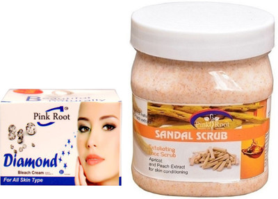 Pink Root SANDAL SCRUB 500GM WITH DIAMOND BLEACH 50GM(Set of 2)