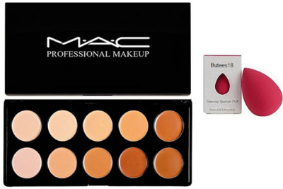 

Butees18 Sponge Puff With Professional 10 Shade Concealer Palette (Set of 2)(Set of 2)
