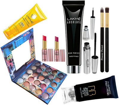 

powerpoint Brush 2, Sun Expert Sunscreen Lotion, 25 Shade Palette,Lakme 9To5 Matte Finsh Lipstick (Set Of 2),Lakme Absolute Makeup Primer,Brooke Candy Liner & Mascara, BB Beauty Balm Cream(Set of 10)