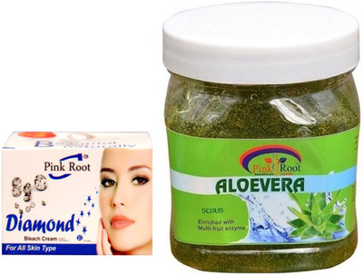 

Pink Root ALOEVERA GEL SCRUB 500GM WITH DIAMOND BLEACH 50GM(Set of 2)